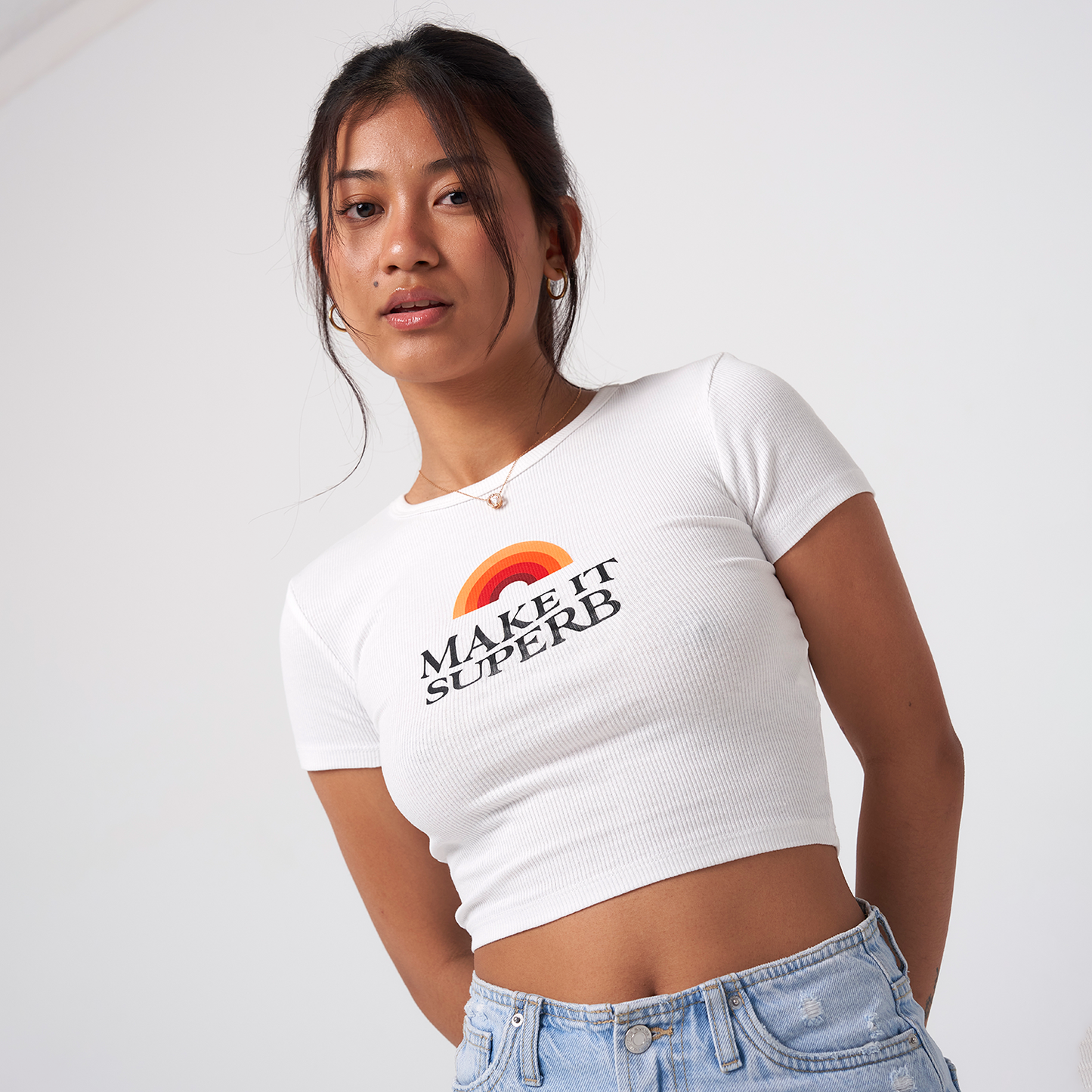 Crop Top RetroRainbow Blanco