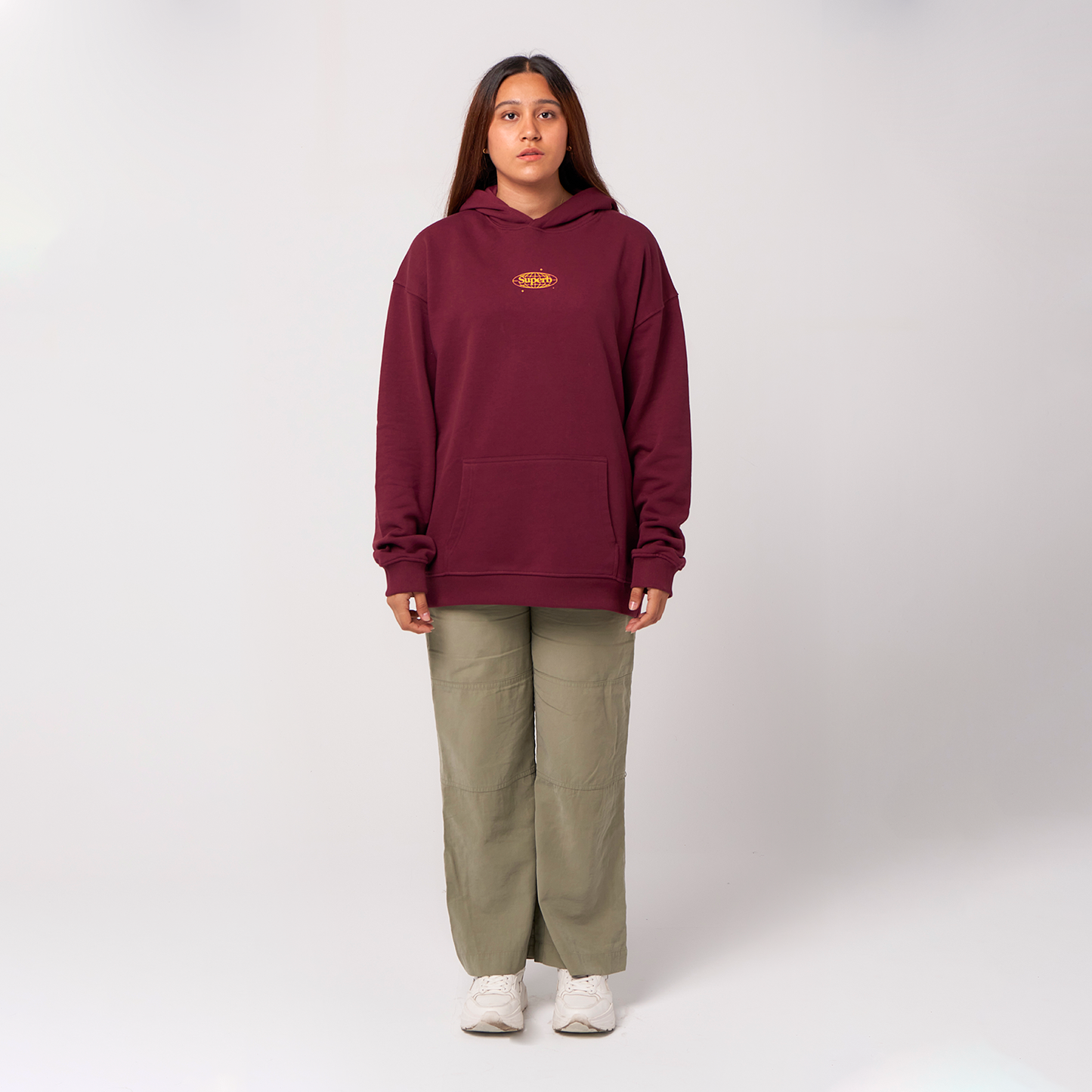Retro Hoodie Organic Oversize Burdeos