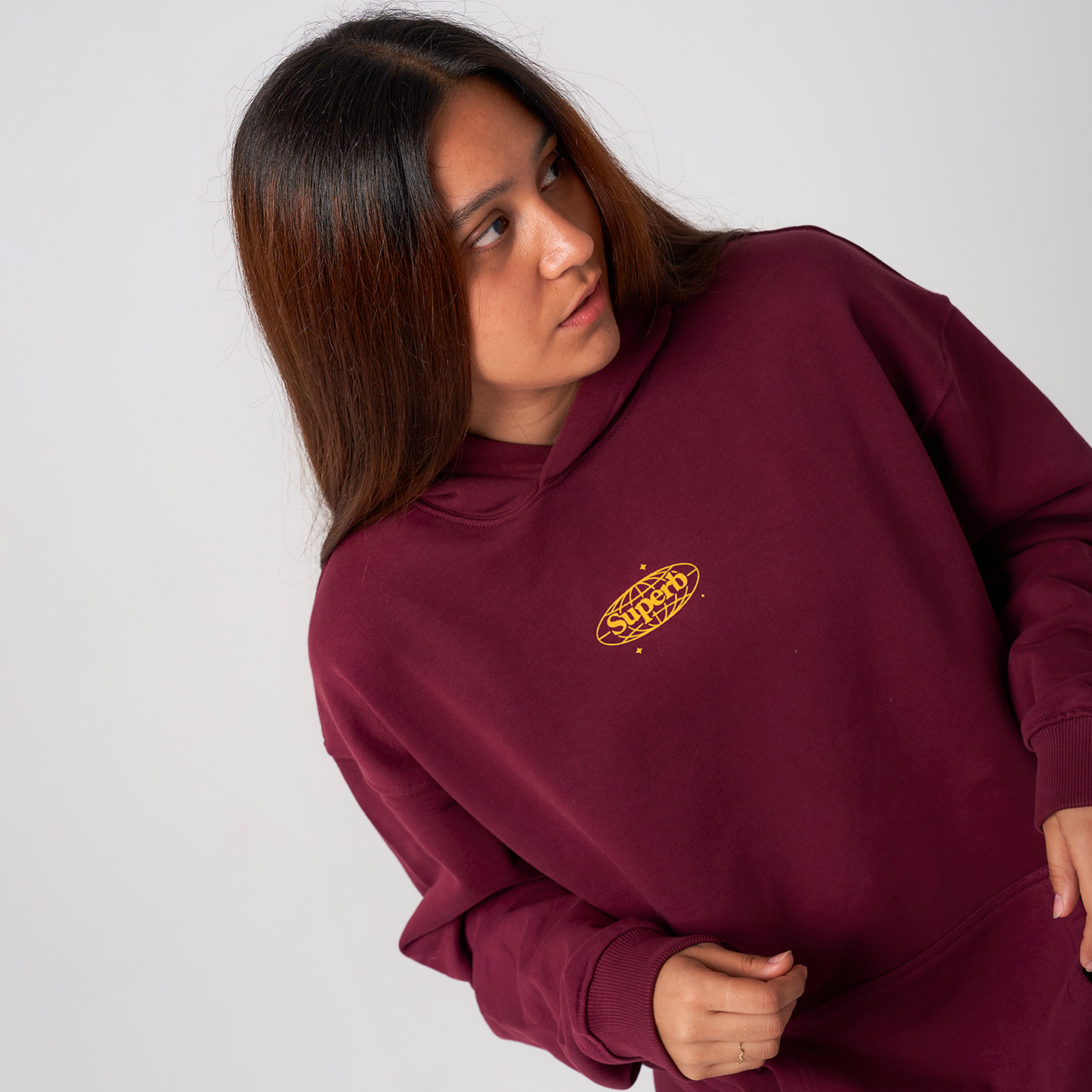 Retro Hoodie Organic Oversize Burdeos