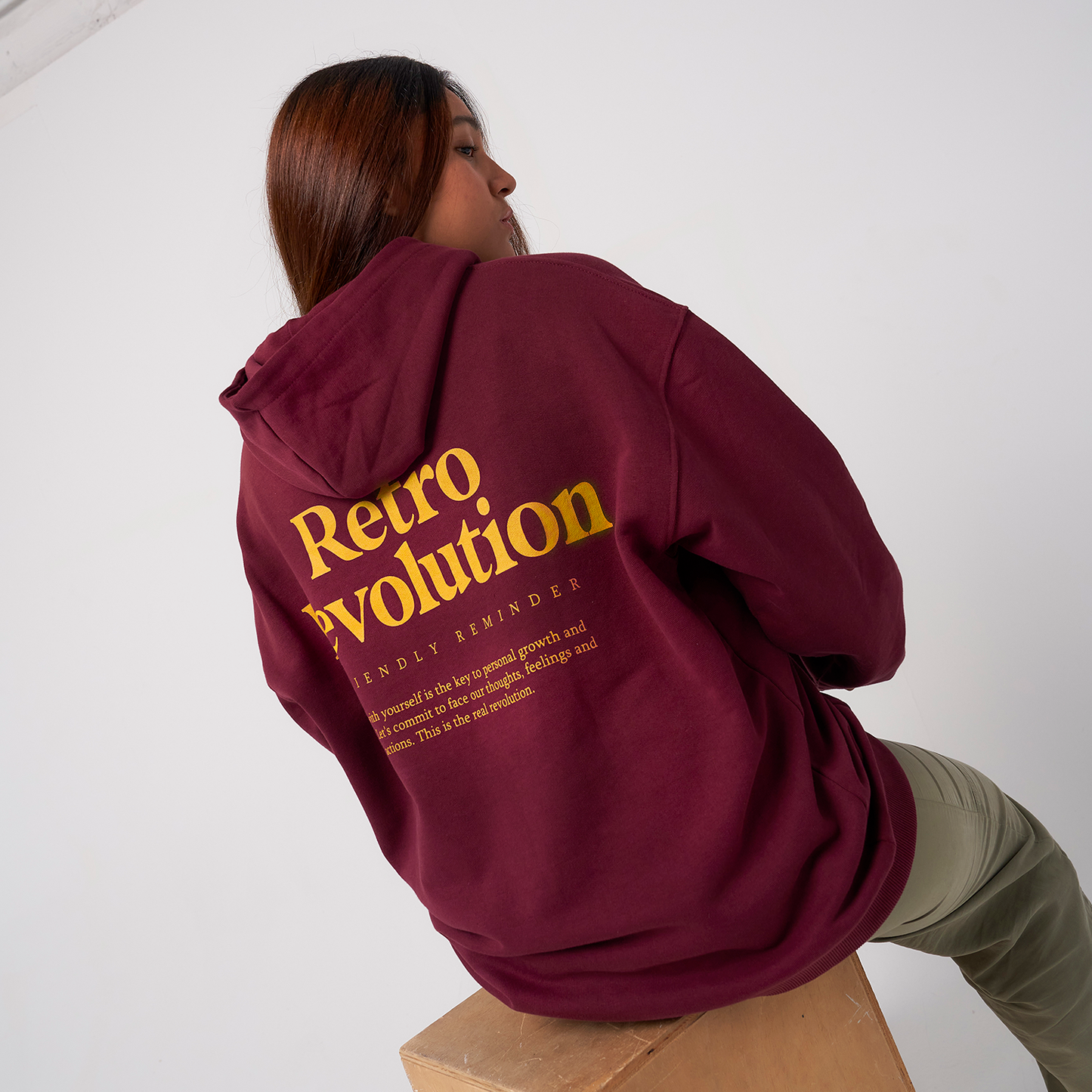 Retro Hoodie Organic Oversize Burdeos
