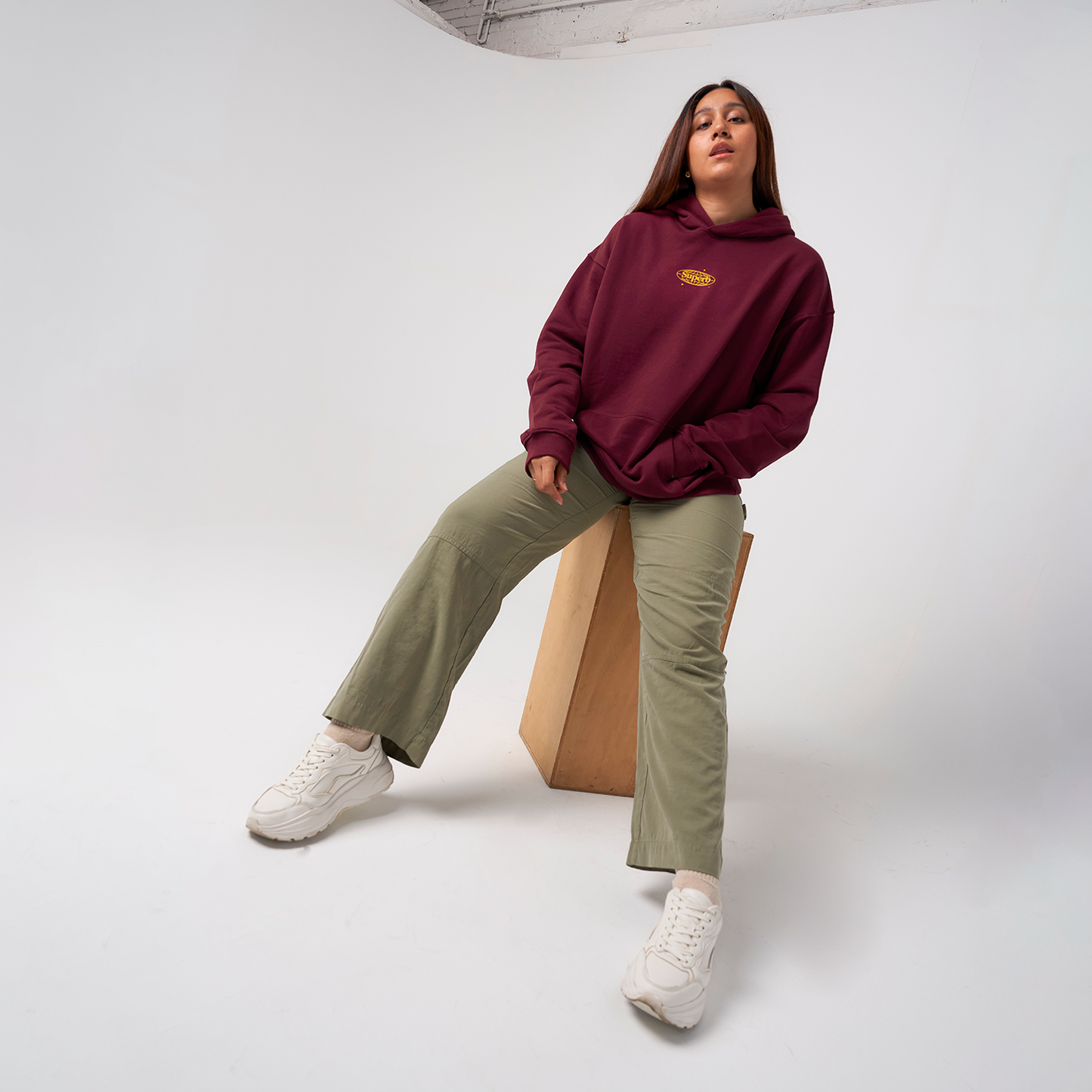 Retro Hoodie Organic Oversize Burdeos