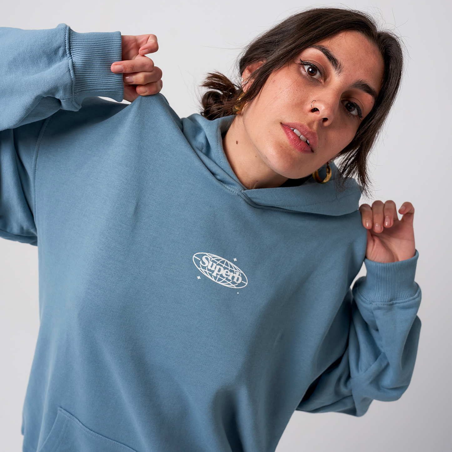 Retro Hoodie Organic Oversize Azul