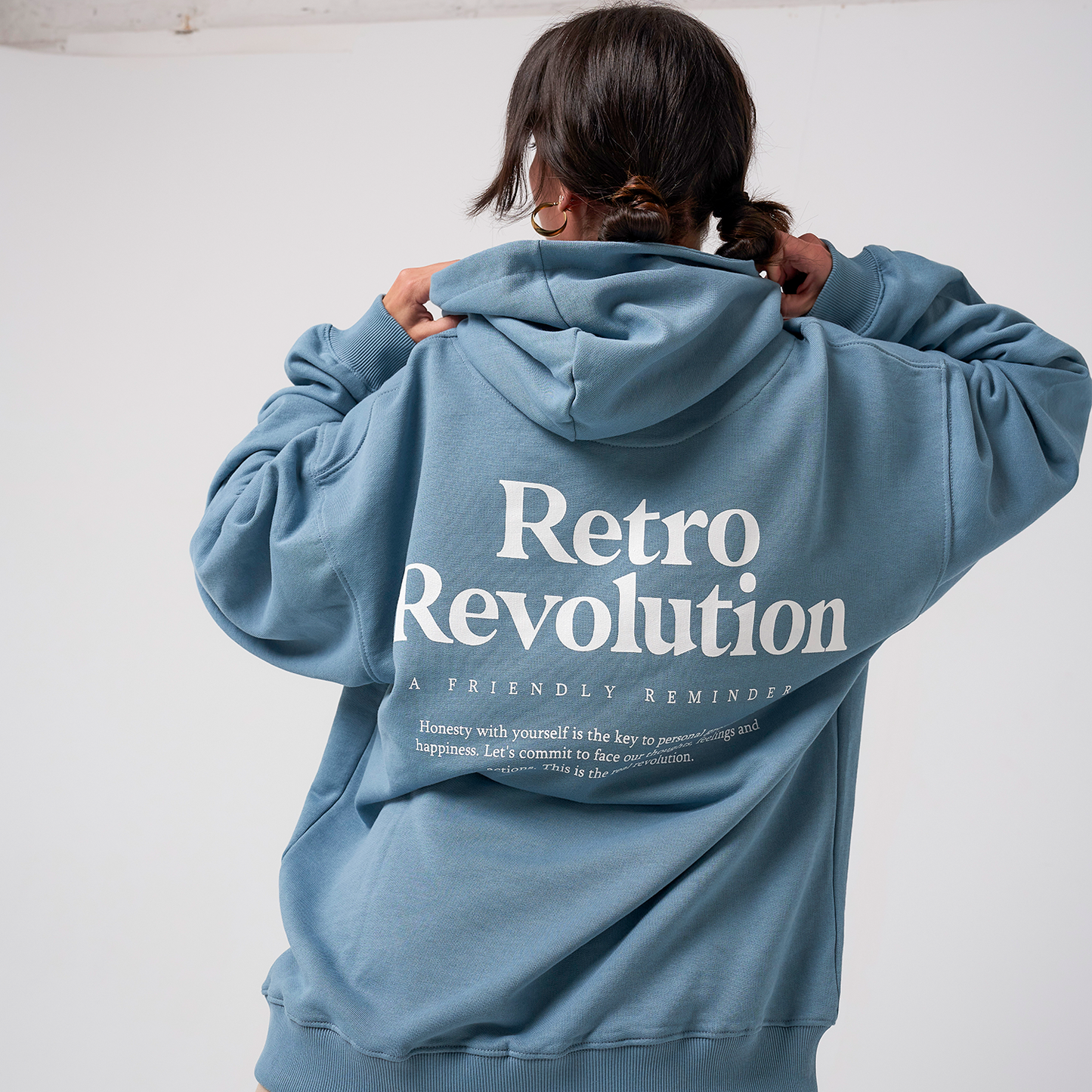 Retro Hoodie Organic Oversize Azul