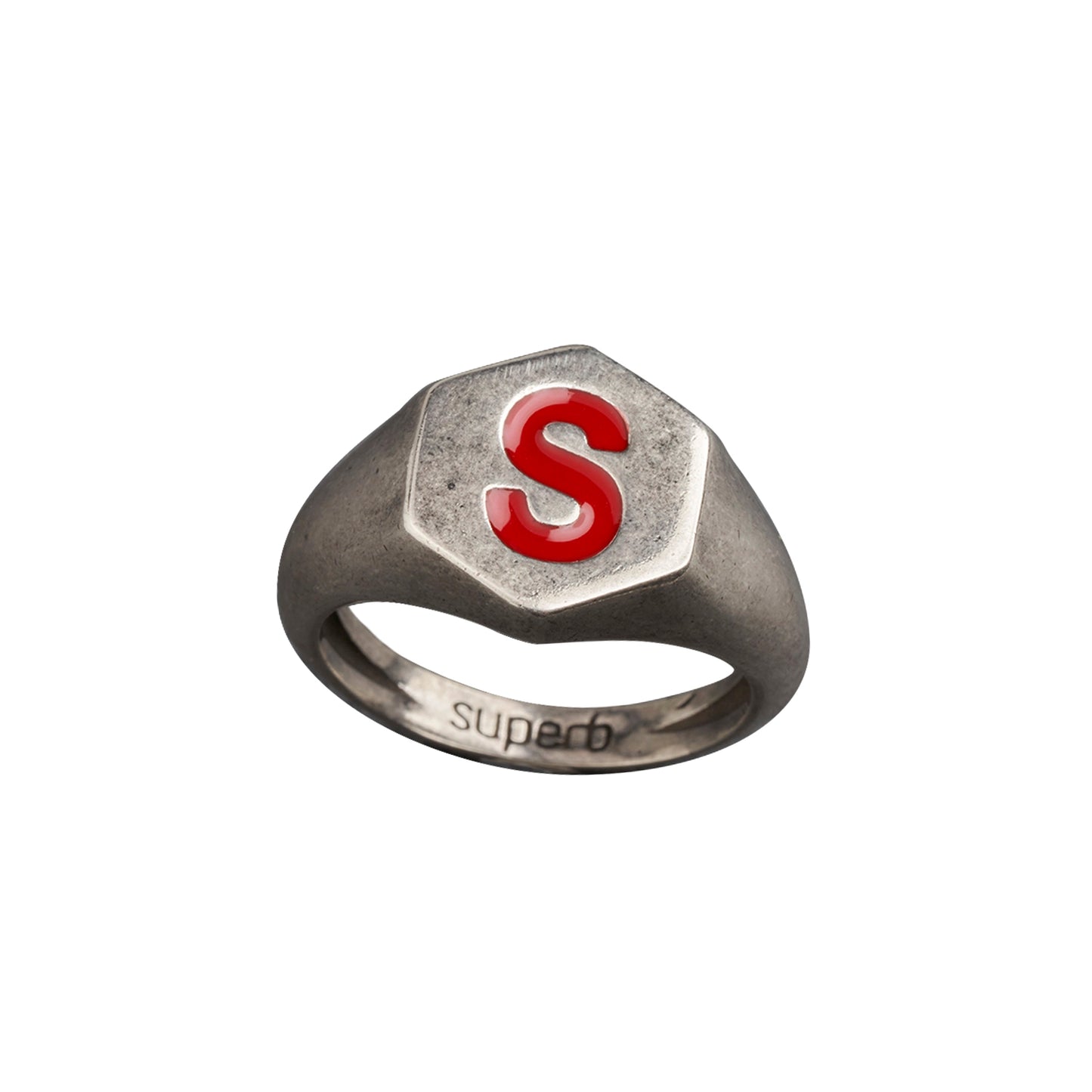 Red Hexagon Silver Ring