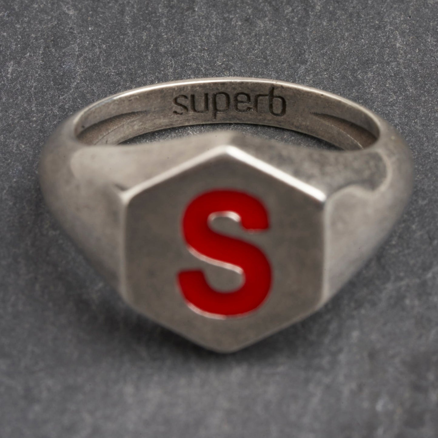 Red Hexagon Silver Ring