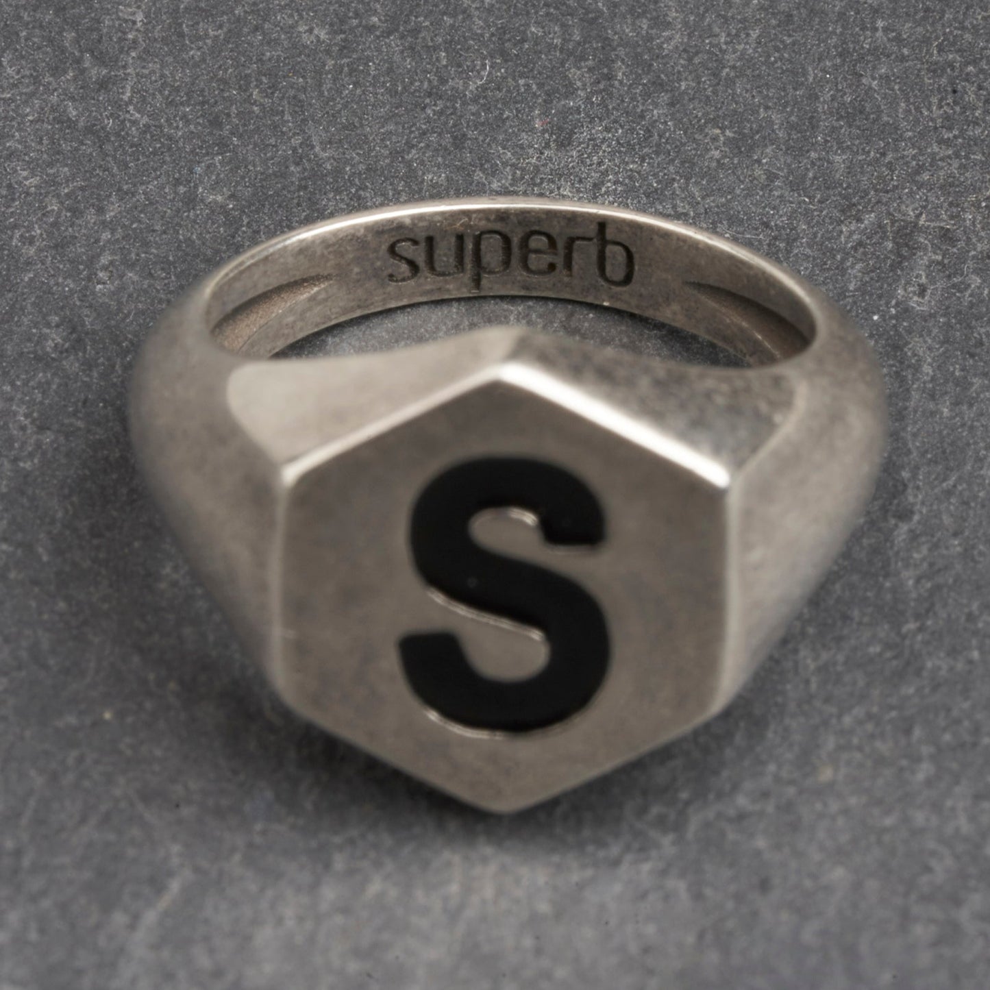 Black Hexagon Silver Ring