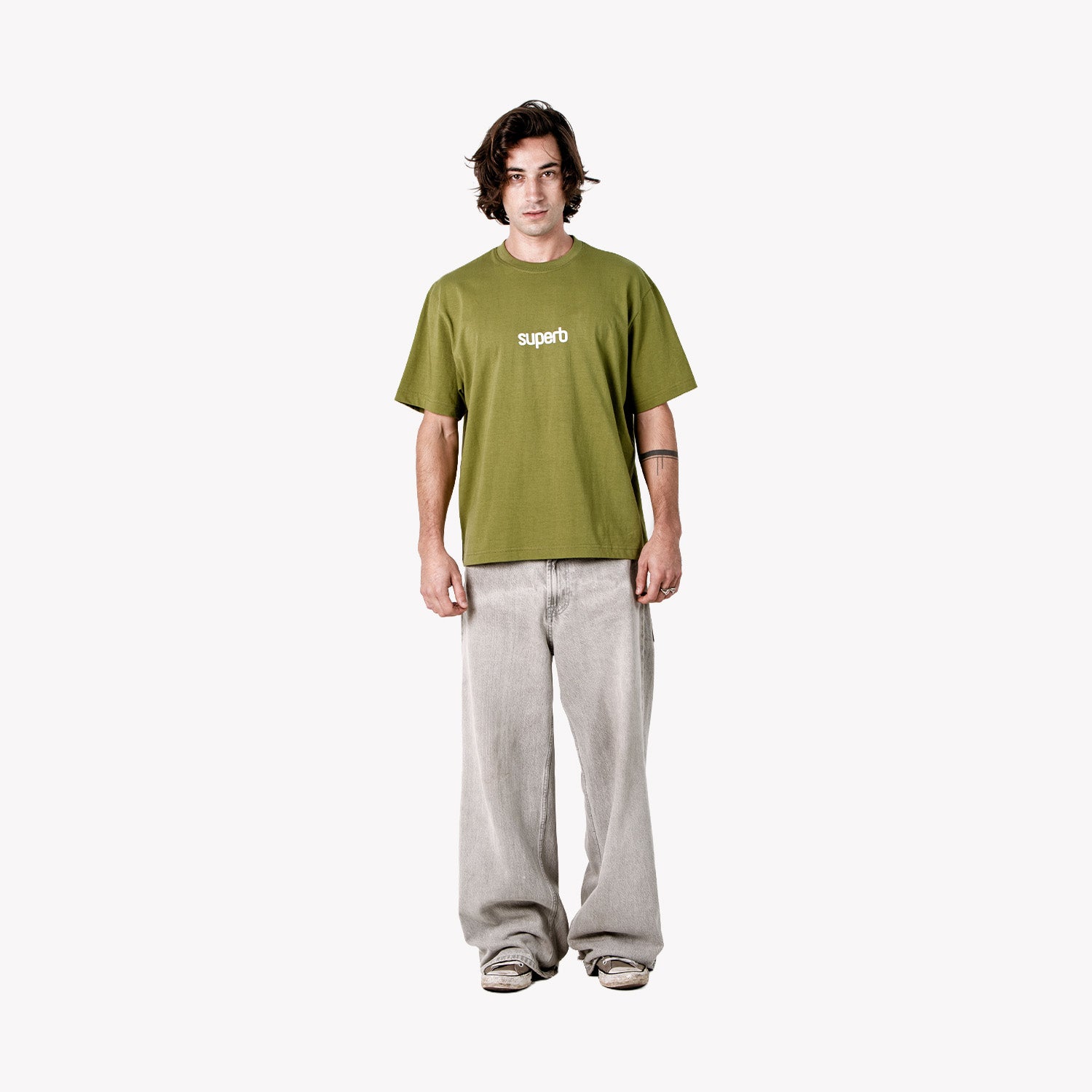 Camiseta Oversize Little Core Puffy Verde Oliva