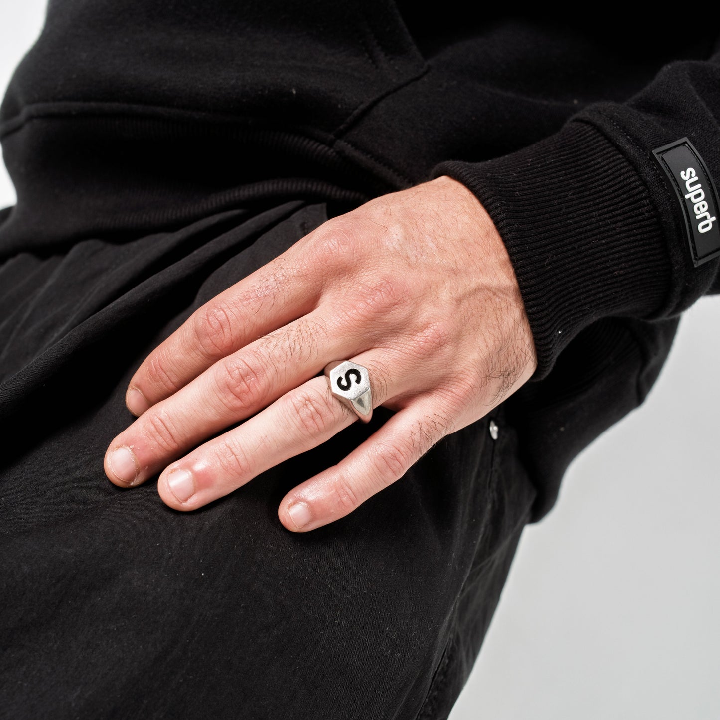 Black Hexagon Silver Ring