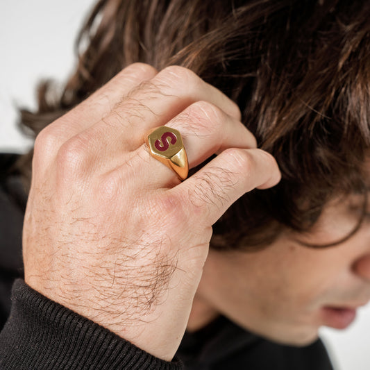 Anillo Dorado Hexagon Granate