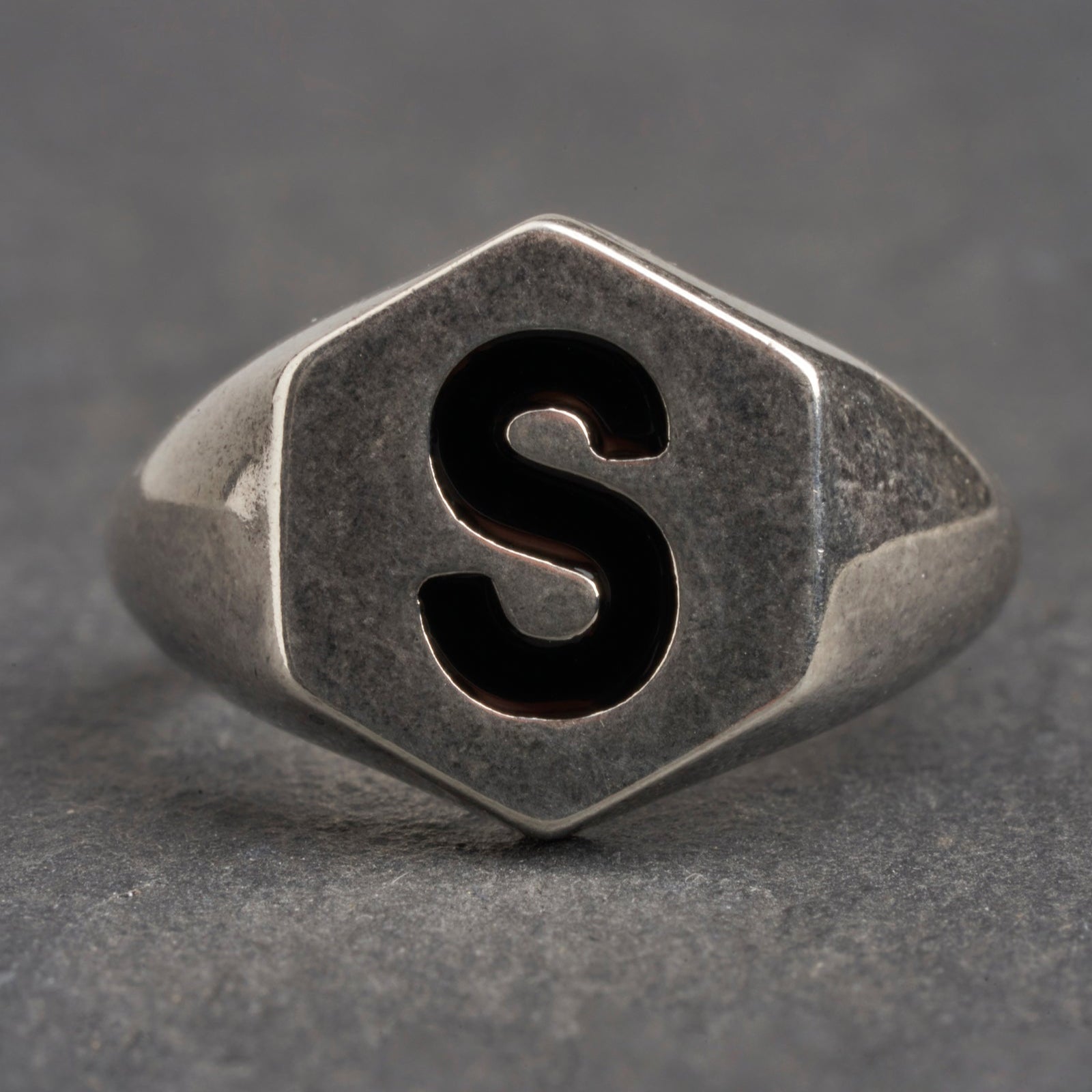 Black Hexagon Silver Ring