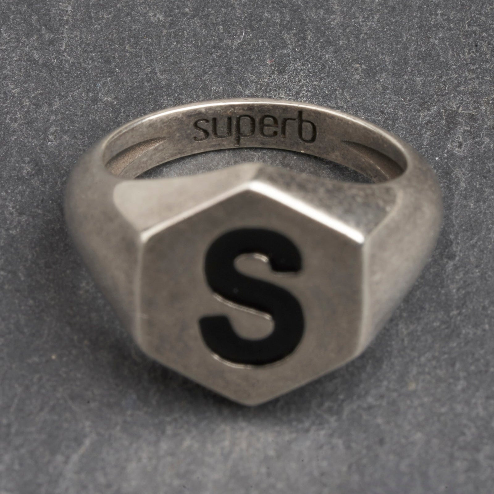 Black Hexagon Silver Ring