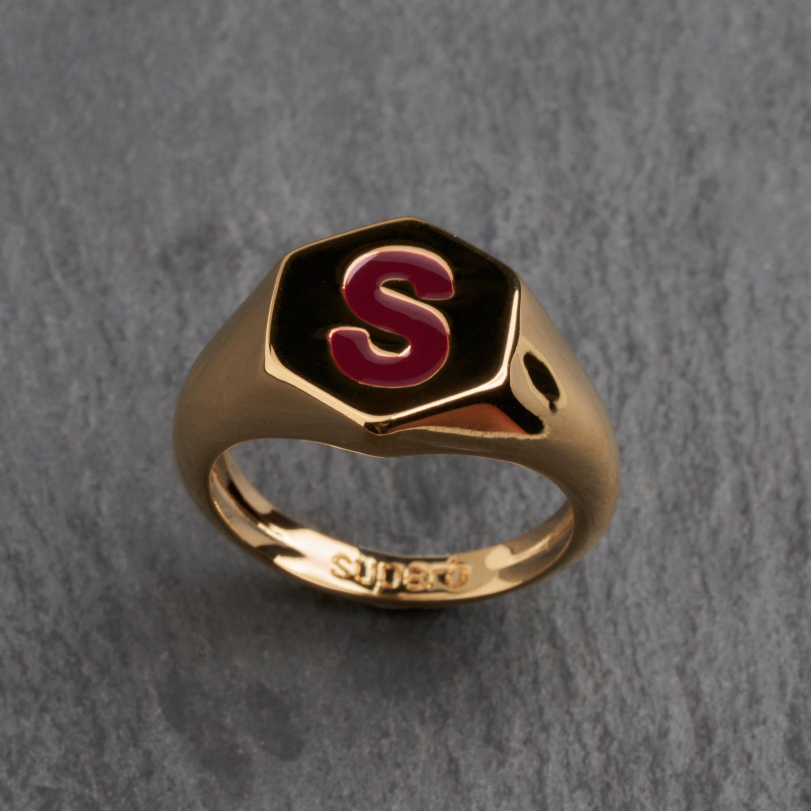 Gold Hexagon Garnet Ring