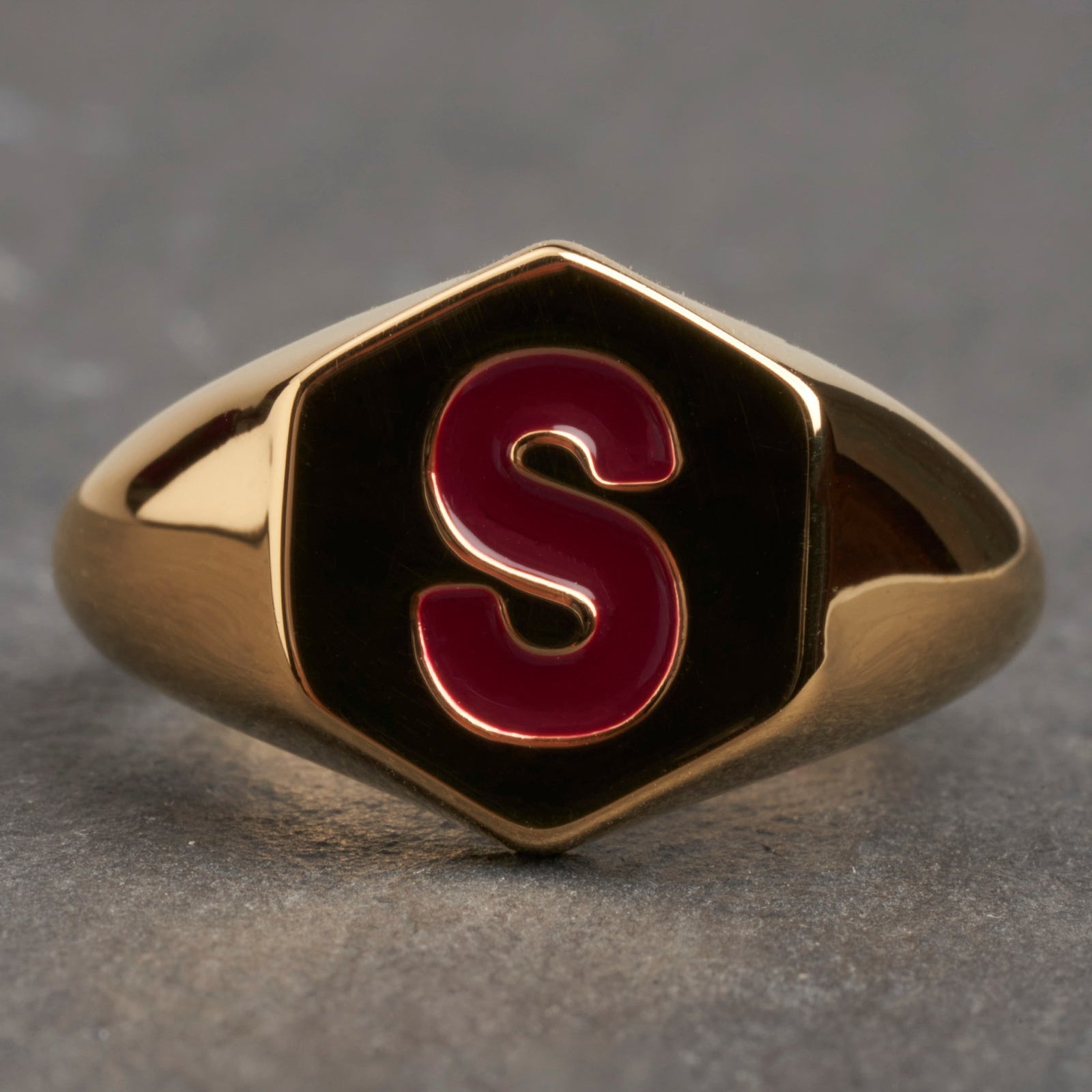 Gold Hexagon Garnet Ring