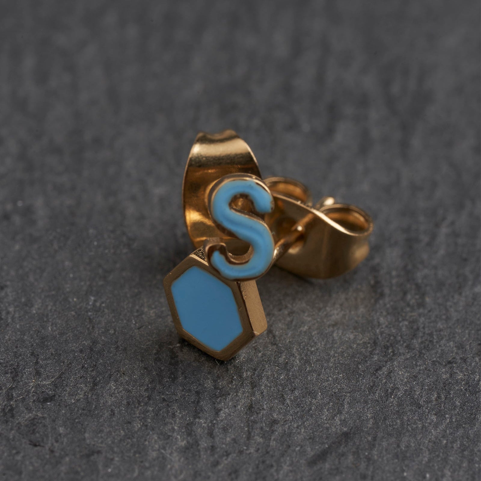Gold S Blue Earring